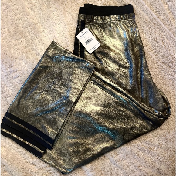 Free People matte metallic gold vegan wide leg pants-NWT - Picture 5 of 7